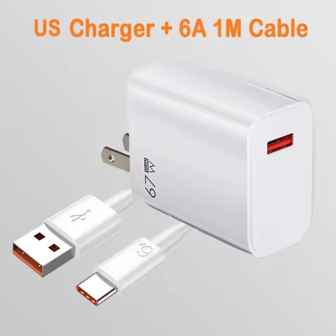 67W USB Fast Charger 6A Type C Cable Power Adapter For iPhon Samsun Xiaomi Oneplus Universal Phones