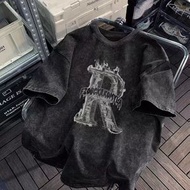 美式復古Hip Hop街頭風T恤 潮牌印花短袖男裝 夏季休閒穿搭- 淨版黑色 3XL