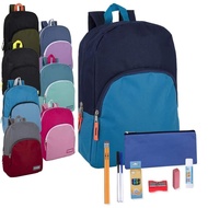 24 Pack Bulk Backpacks with School Supplies for Kids, 15 Inch Bulk Backpacks with 12 Piece Wholesale