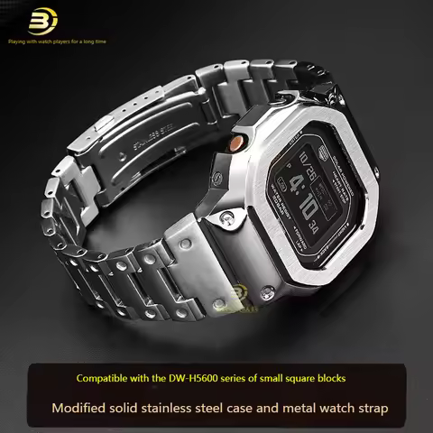 FOR Casio Small Square 3516 DW-H5600MB Series Modified Metal Case Shell Stainless Steel Watch Strap 