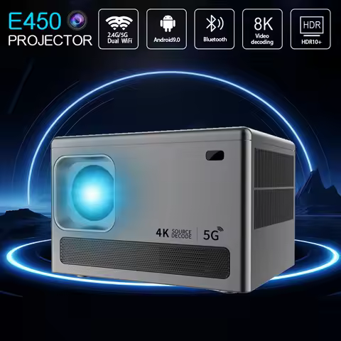 2024 New E450 8K Android 9.0 Dual Wifi6 500 ANSI Allwinner BT5.0 1080P 1280*720P Home Cinema Outdoor