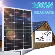 (Dikirim Dari Jakarta)Panel Surya Portabel 100W Kit Pengisi Daya USB DC Ganda dengan Pengontrol Tena