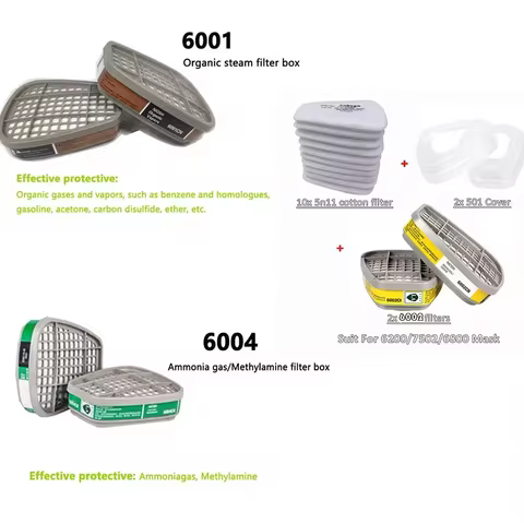 6001/6002/6004 Cartridge Box 5N11 Cotton Filters Sets For 3m 6200/7502/6800 Dust Gas Mask Respirator