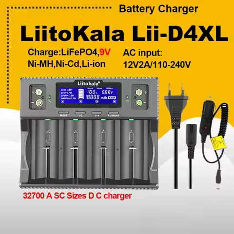 LiitoKala Lii-D4XL Battery Charger 32700 26650 18650 21700 18500 14500 16340 AA AAA 3.2V/3.7V/1.2V/9