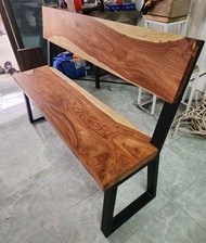 PradooSiam ม้านั่งยาว ม้านั่งไม้ขาเหล็ก (1 ตัว) ม้านั่งแต่งบ้าน แต่งสวน รุ่นมีพนักพิง PS-1395 ทำจากไ