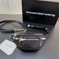 Alexander wang 亞歷山大王Attica系列 銀鏈拼皮單肩斜挎包 機車包胸包腰包  尺寸21.5*10.5cm