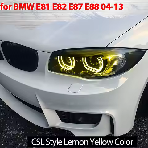For BMW 1 Series E81 E82 E87 E88 1M 04-13 Xenon Headlight CS CSL Style Lemon Yellow Ring Angel Eyes