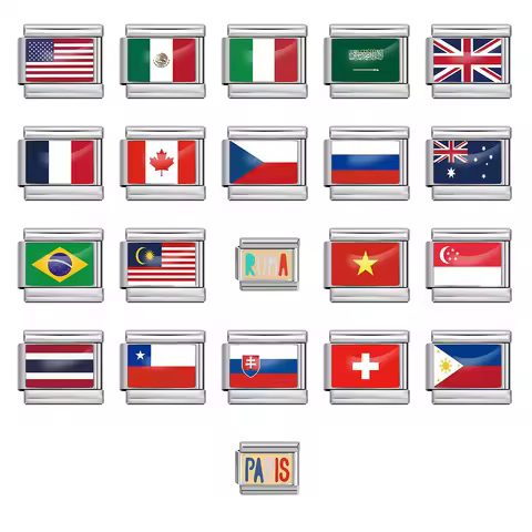 Italian Charm Store Italian Charm Bracelet 9mm Diy National Flag Series of Each Country America, Mex