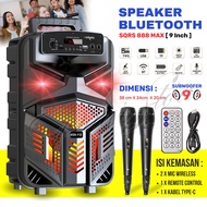 Speaker Bluetooth SQRS 888 MAX LED 9 Inch Free 2 Mic Kabel Wireless Karaoke + Remote - Speaker Karao