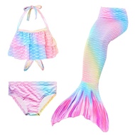 3ชิ้น/เซ็ตสาวเด็กชุดว่ายน้ำหางนางเงือกสลิงท็อปส์พืชกางเกงไล่โทนสีชุดว่ายน้ำหลากสีสำหรับ3-12ปี