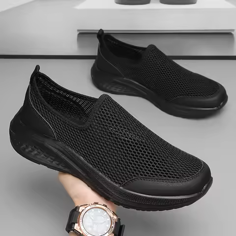 One Foot on the Net Shoes Men's Summer New Breathable Thin Net Walking Shoes Casual Sports Shoes Bla