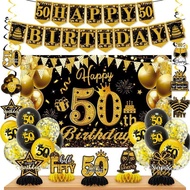 40 50 60th Birthday Pull Flag Balloon Background Cloth Desktop Decoration Set First Birthday Decorat