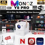 Monoz Y8 Pro โปรเจคเตอร์ 1920P x 1080P 4K FULL HD PROJECTOR โปรเจคเตอร์มือถือ โปรเจคเตอร์ดูหนัง โปรเ