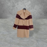 二手 棕咖啡配色 毛料布 拼接 合身 外套 大衣 OPME16