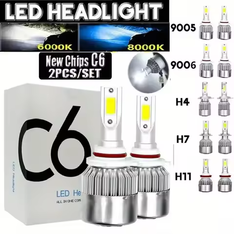 2 X C6 LED 9005 9006 H7 H4 H8 H9 H11 LED Super Bright COB Chip 6000K White Light, LED Bulb, Car Head