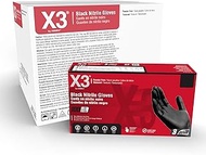 X3 Industrial Black Nitrile Gloves, Case of 1000, 3 Mil, Size X-Large, Latex Free, Powder Free, Textured, Disposable, Food Safe, BX348100