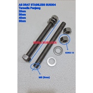 STAINLESS THREAD ASSEMBLY M8 x 20cm, 30cm, 40cm, 50cm + 2pcs NUT + 2pcs PLATERing STAINLESS THREAD L