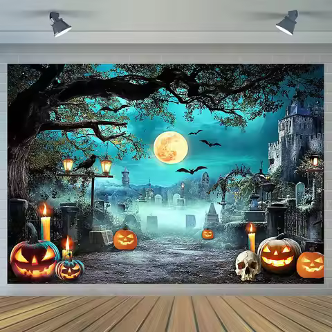 Halloween Party Backdrop Decoration Scary Horrors Entrance Gloomy Forest Cemetery Banner Photography