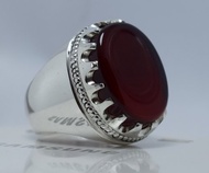 天然紅血絲葉門 Aqeeq 戒指 Yamni Akik 葉門 Aqiq Yaman 瑪瑙戒指 男款