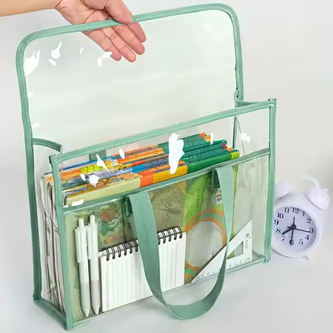 1 large capacity portable transparent waterproof handheld folder, expandable file storage bag, PVC s