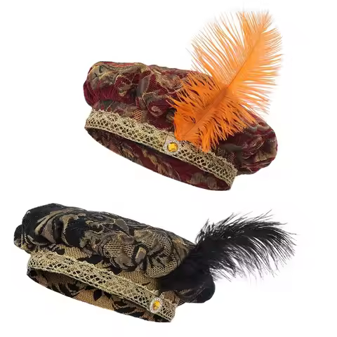 Medieval Tudor Hat With Feather Men Women Renaissance Elizabethan Victorian Costume Royal Bonnet Rou