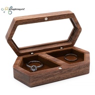 Wooden Ring Box 2Slots Ring Holder Box Travel Ring Earrings Jewelry Storage Daily Organizer Engageme
