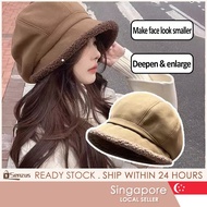 [SG SELLER] Winter Hat Female Big Face Round Face Suitable Face Small Autumn Winter High-End Pile Ha
