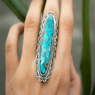 TEMU A Stylish Vintage Bohemian Ring With Elegant Turquoise Inlay, Silver-plated Zinc Alloy, And Gol