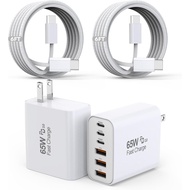 65W USB C Charger Block, 2Pack 6-Port Fast Charging Block with 6ft Long TypeC to TypeC Woven Cable C