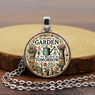 Foreign Cross-Border Trade Vintage Gardening Theme Style 2D Flat Pattern Glass Pendant Necklace Dire