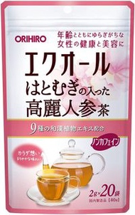 ORIHIRO Equol Korean Ginseng Tea with Job’s Tears (Hatomugi), 2 g × 20 tea bags