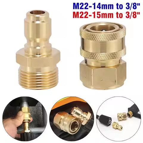 1Set 3/8 M22 Pipe Joint For M22 High Pressure Washer Adapter Set Hose Coupler M22 14/15mm Quick Conn