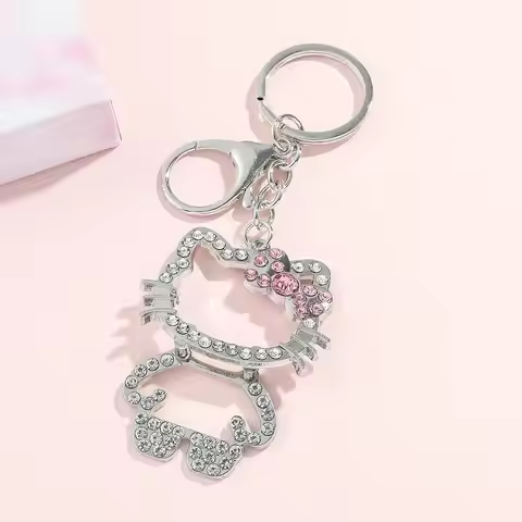 Sanrio Hello Kitty Keychain Hollow Design Rhinestones KT Cat Keyring Girl Jewelry Accessories Birthd