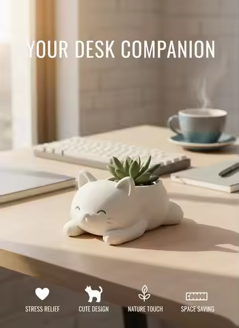 3D Printed Cat Flowerpot Mini Animal Themed Home Garden Decoration Unique Pet-Friendly Plant Contain