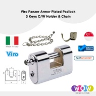 Viro Panzer Armour Plated Padlock 3 Keys C/W Chain &amp; Lock Holder (Made In Italy)