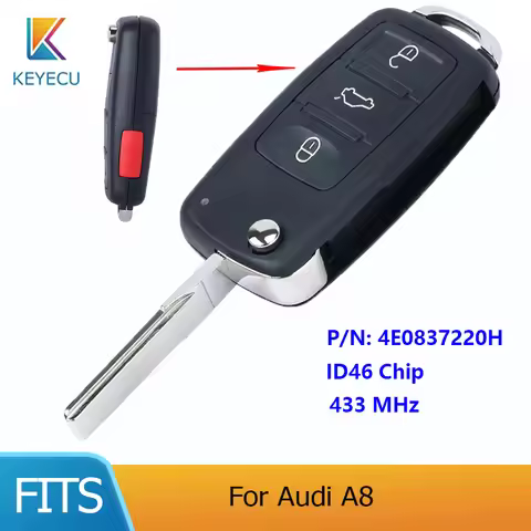 KEYECU P/N: 4E0 837 220H, 4E0 837 220 H Flip Remote Car Key Fob 4 Buttons 433Mhz FSK 46 Chip for Aud