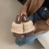 Furry Slippers 2024 French Slippers Outer Wear Furry Fashion Rhinestone Flip-Flops Cotton Flip-Flops