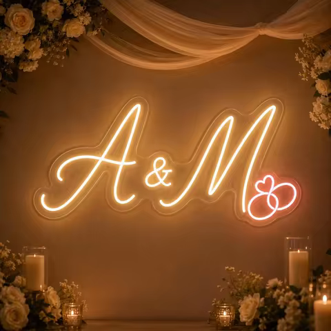 Personalized Initials Neon Sign,Wedding Reception Wall Decor,Script Letter Couple Sign,Bridal Shower