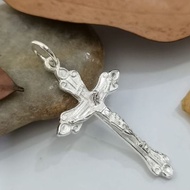 925 Pure Silver 24x43mm Jesus Crucifix Cross Religious Pendant.