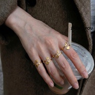 4 pcs Stainless Steel Rich Letter Ring Gold Adjustable Open Ring with Heart Charm Minimalist Midi Kn