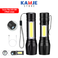 KAMJE Senter Mini Led Cas Zoom Super Terang COB 3 Mode Lampu Pencahayaan