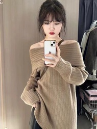 เสื้อสเวตเตอร์ถักลําลองสําหรับผู้หญิงแขนยาวความยาวกลางเสื้อสวมหัวหลวมเหมาะสําหรับฤดูใบไม้ร่วงและฤดูห