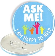Ask Me Anything Buttons, Volunteer, Teacher, and Customer Service Employee Pins, 3 Inches, Pack of 3
