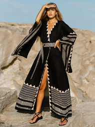 Cover-ups Beach Outfits For Women Swimsuit Night Club Swimwear Summer Long Dress Bathing Robe Black 
