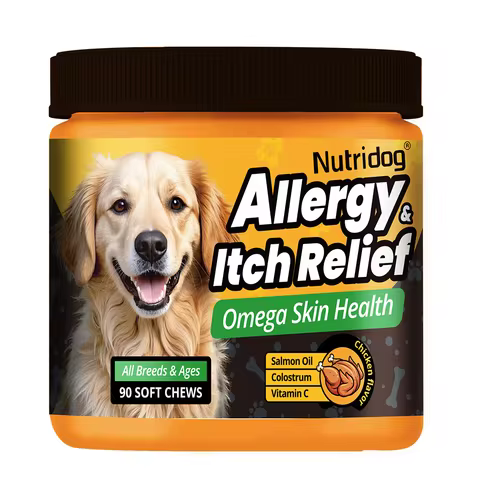 NUTRIDOG Dog Allergy Itch Relief Chews Omega-3 Vitamin C Support Skin For Dog Immune Health Suppleme