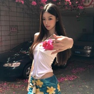 Women's 3-piece beach Bikini, trendy color-matched short floral dress, off-the-shoulder, padded bust