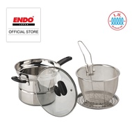 Endo 18cm Stainless Steel Deep Fryer + Foldable Deep Frying Strainer E-SDF18