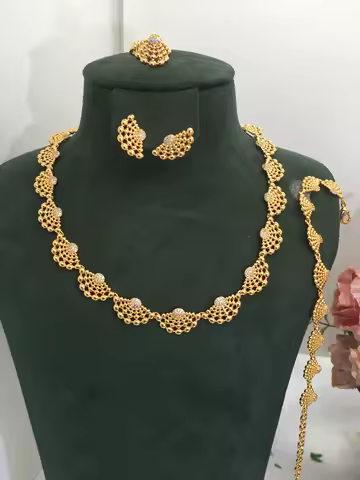 Jankelly Trendy Fashion 4PCS Luxury Waterdrop Indian Jewelry Sets For Women Wedding Party Indian Dub
