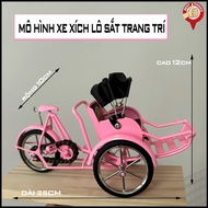 Iron cyclo model for home decoration - Vietnamese symbol gift cyclo model - Pink - Length 25cm