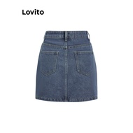 (Trendy) Lovito Casual Denim Skirts Plain Washed Denim Skirt for Women L100MD522
